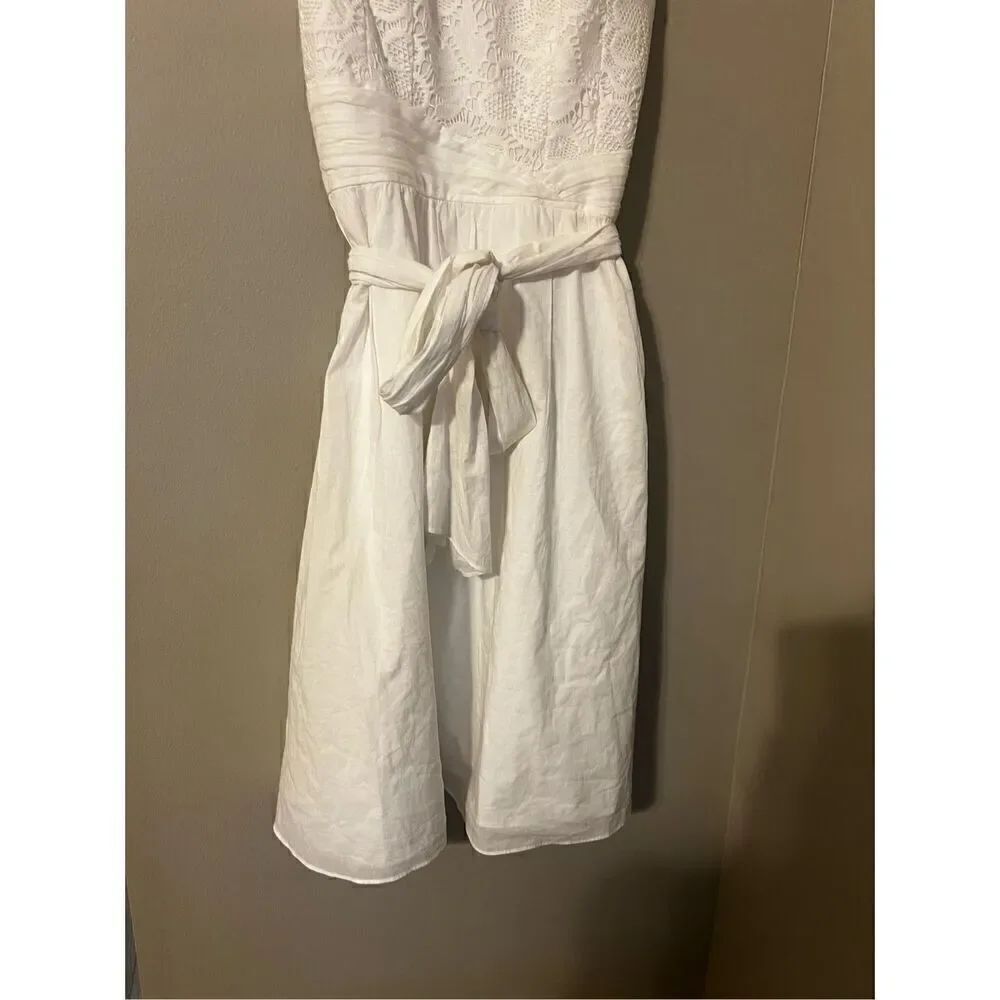 Adrianna Papell Women’s Size 12 Lace Overlay Tie Waist Sleeveless Dress White - Picture 5 of 9